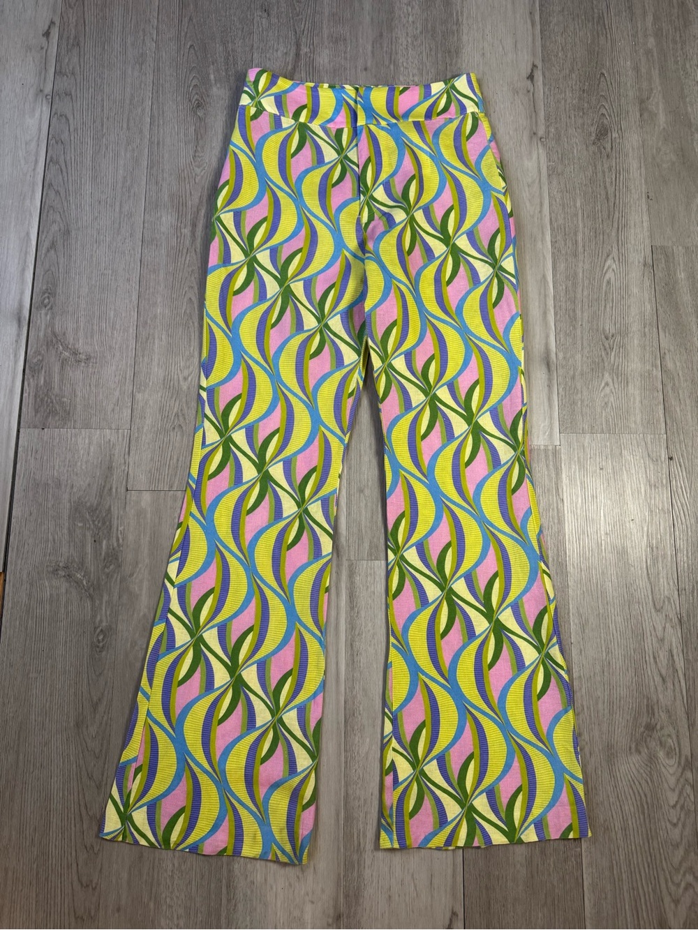 Zara Women’s Linen Blend Flare Bell bottom Retro Pants Multicolor Size Small